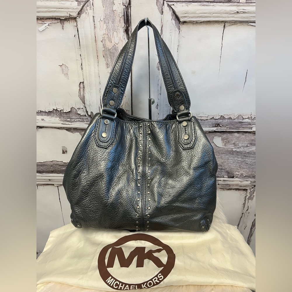 Michael Kors Silver Metallic Leather Astor Bag